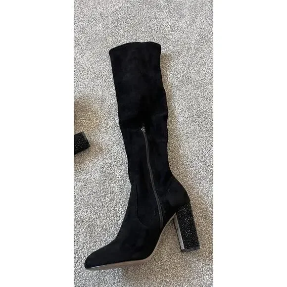Jewel Badgley Mischka Black Stretch Over-the-Knee Block Heel Boots 8 Holiday - Picture 5 of 7